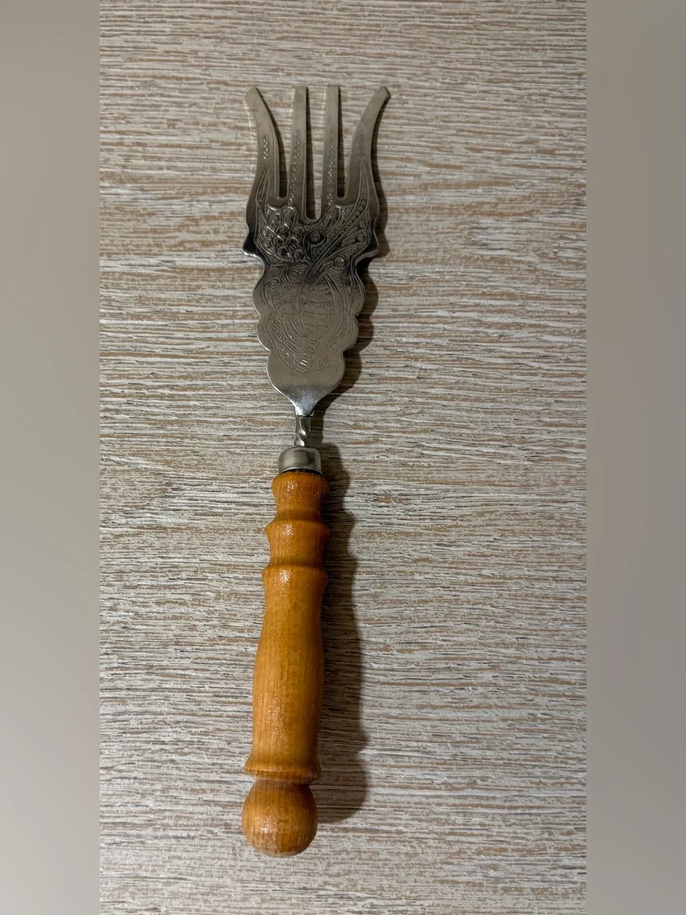 Wood-Handled Silver Serving Fork